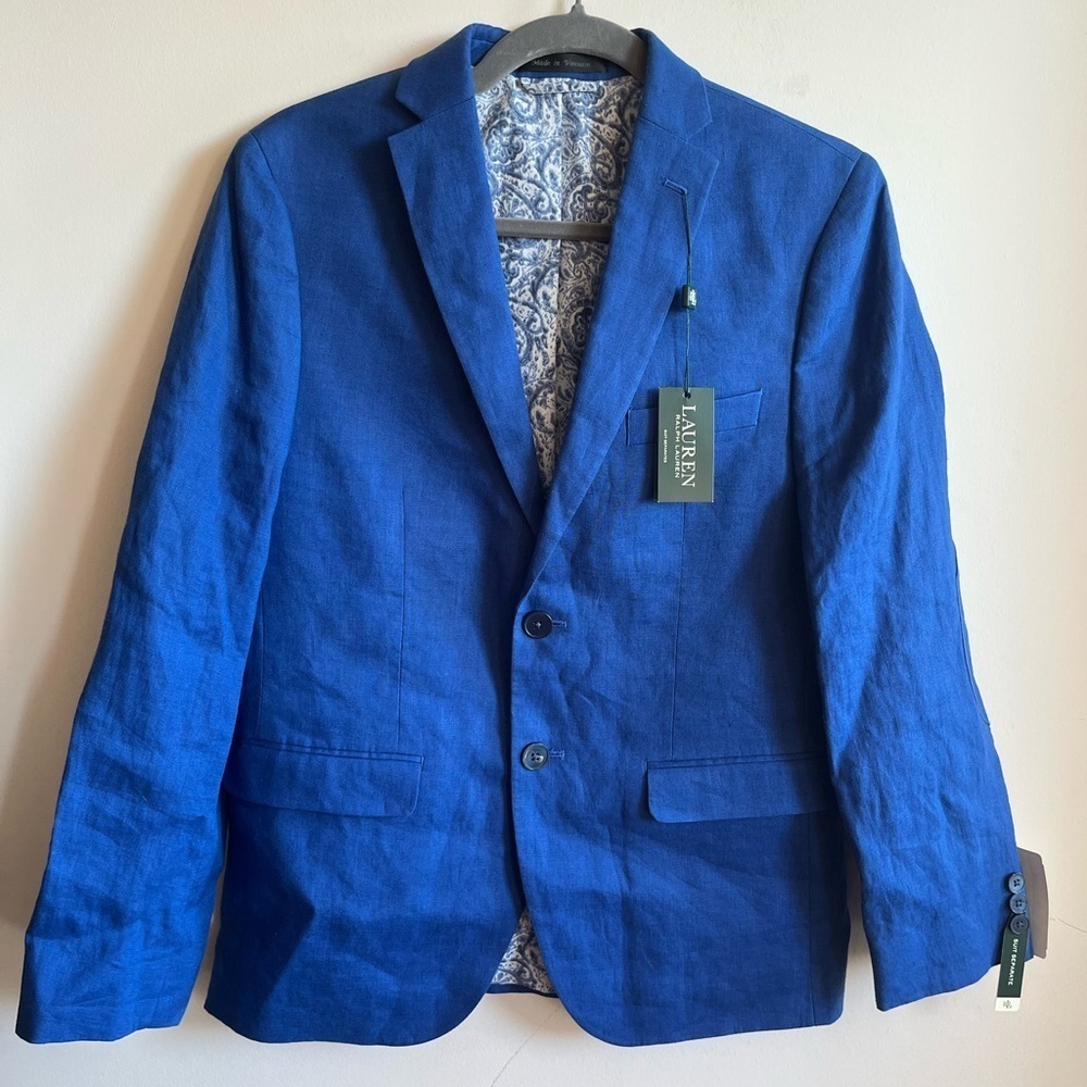 NWT Lauren Ralph Lauren Hudson Bay 100% Linen Blue Blazer - 16R